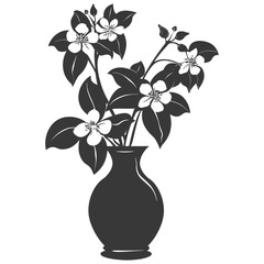 Silhouette jasmin flower in the vase black color only