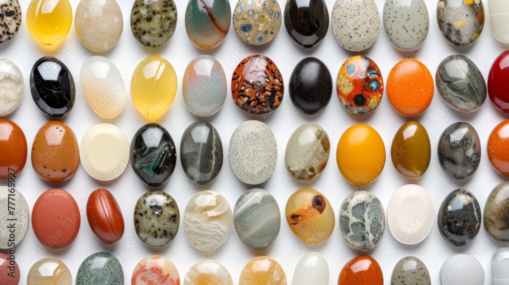 Wall mural a bunch of different colored stones are arranged on a table, ai