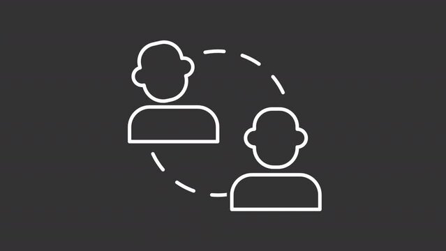C2C model white line animation. Online interaction animated icon. Alternately shaking head. Social network. Isolated illustration on dark background. Transition alpha video. Motion graphic