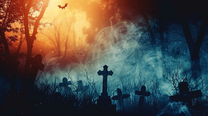 Graveyard silhouette Halloween Abstract Background