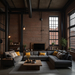 Fototapeta na wymiar The interior of the living room in a loft style