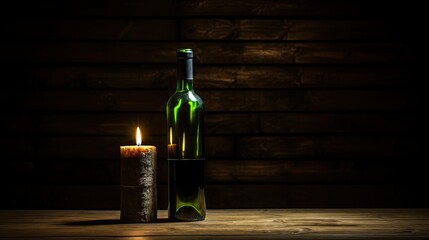 rustic wine bottle dark background - obrazy, fototapety, plakaty