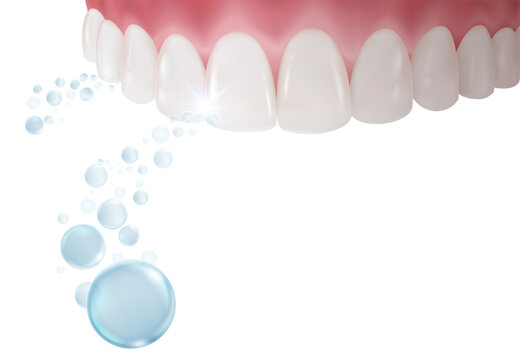 Power of fluoride makes gums and teeth healthy, white and clean, making the mouth hygienic. Realistic vector illustration file.