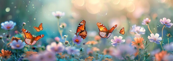 Fluttering Dreams A Butterfly's Journey Through a Field of Flowers Generative AI