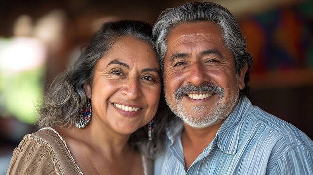 Happy smiling Hispanic senior couple 