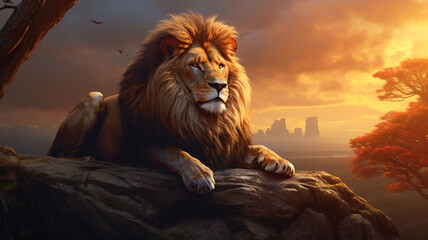 Majestic lion gazing into the distance.