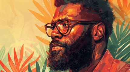A man with a beard and glasses is shown in an artistic painting, AI