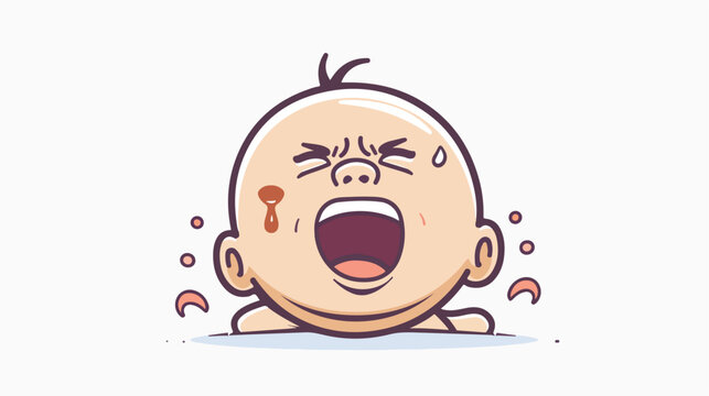 Color line drawing of a crying baby. flat vector isolated