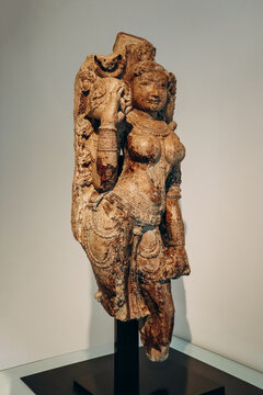 Nice, France - 19 November 2023 : Tree goddess or salabhanjika. Rajastan, India, mid-10th century. Marble, traces of polychromy