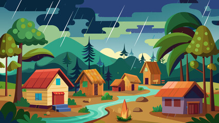 Obraz na płótnie Canvas rainy day in the village