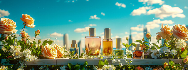 Elegant perfume bottles collection, luxury and beauty in fragrance design