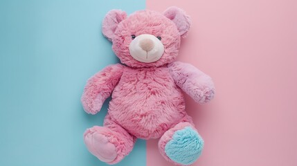 Teddy bear on pink and blue background