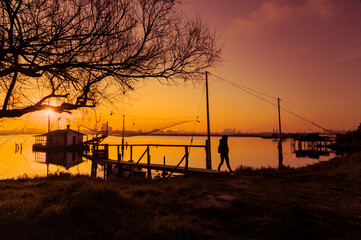 Pialassa Piomboni: Fishing hut in the sunset