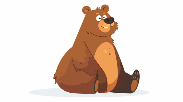 Cartoon funny bear sitting on white background flat vector