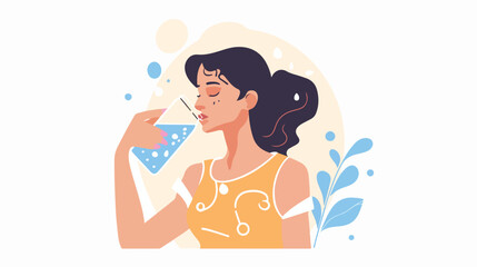 Cute illustration of a woman drinking water. flat Vector