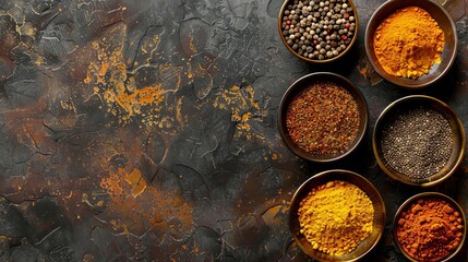 Artistic spice palette displaying an array of various spices in elegant small containers