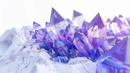 An abstract nugget clip art isolated on white background with violet blue crystals growing on white rock.