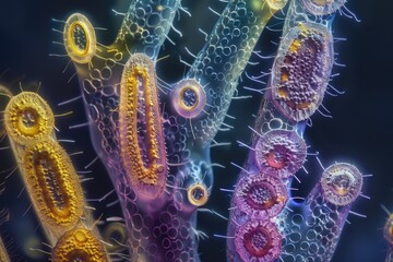 dark field microscopy  diatoms  siliceous algae - obrazy, fototapety, plakaty