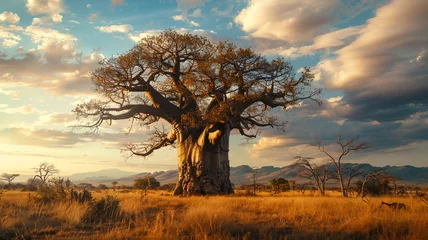 Fotobehang Mighty baobab tree standing as a solitary sentinel in the African savannah. © CREATER CENTER