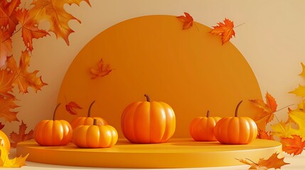 Naklejka na ściany i meble Orange podium and minimal abstract background for Halloween