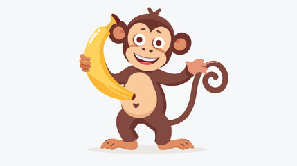 Cartoon funny monkey holding banana flat vector isolated
