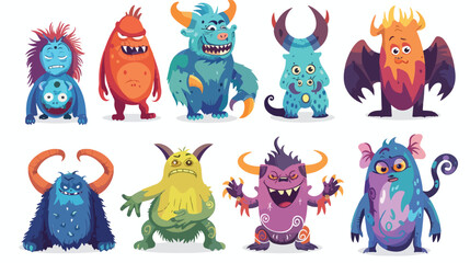Cartoon funny monster collection set flat vector isolated
