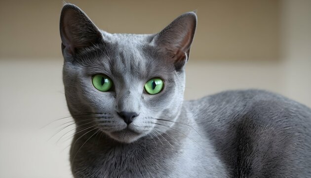 A-Regal-Russian-Blue-Cat-With-Bright-Green-Eyes- 2