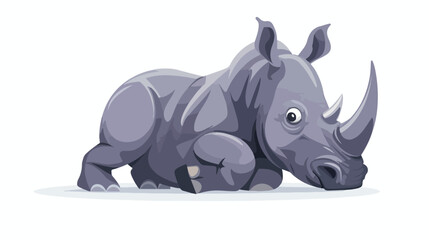 Cartoon funny rhino sitting on white background flat