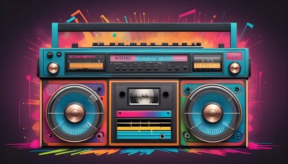 A-Retro-Style-Boombox-With-Colorful-Cassette-Tapes- 2