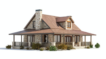 3d render of ranch texas house Flat vector isolated - obrazy, fototapety, plakaty