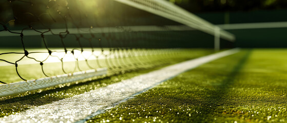 Close-up of tennis court, stadion, arena. Sport lifestyle background. Copy space. Mockup or banner for professional sports competitions.Generative ai 