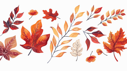 A group of Elegant autumn leaves Flat vector isolated - obrazy, fototapety, plakaty