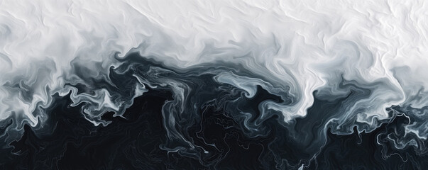 Abstract waves background, looks like white and black ink being mixed, view from above. Generative AI