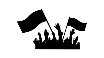 crowds with banners and flags, black isolated silhouette