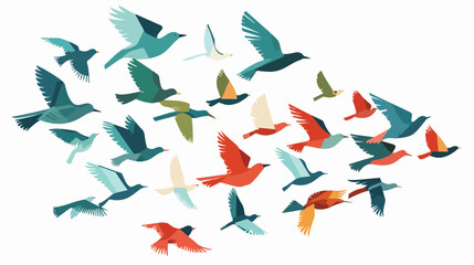 Abstract birds flying Flat vector isolated on white