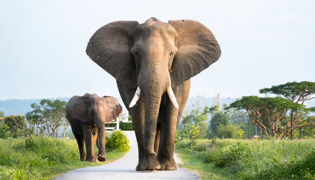 elephant approaching isolated