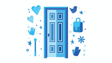 Exit Door icon with bonus amour symbols. Vector illustration