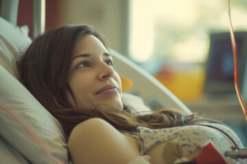 A donor in a calm and contemplative moment during the donation process, capturing the essence of giving and hope.