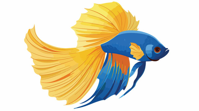 Cartoon gold and blue siamese fighting fish flat vector