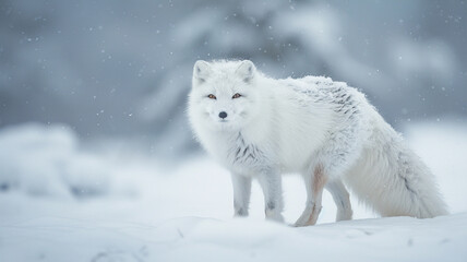 Naklejka premium Pristine white arctic fox blending with the snow.