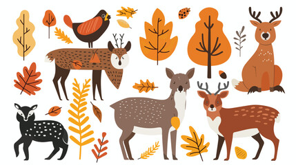 Flat autumn forest animal flat vector isolated on white