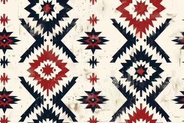 A seamless Navajo tribal pattern on a white background.	