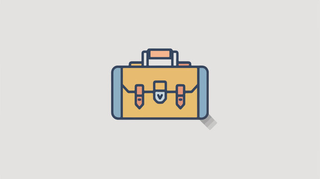 Brief case flat thin line icon with editable strokes.