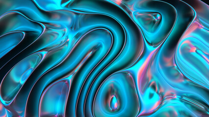 Mesmerizing teal liquid patterns with iridescent swirls - obrazy, fototapety, plakaty