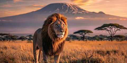 Lion king of beasts in the wild background - obrazy, fototapety, plakaty