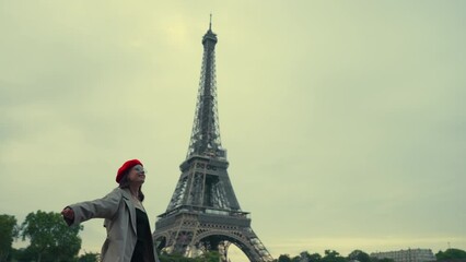 Woman Posing with Eiffel Tower