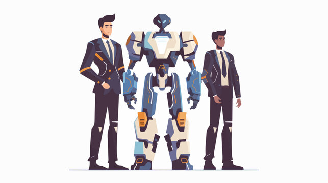 Businessmen with humanoid robot Flat vector isolated