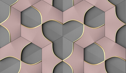 Elegant 3D Geometric Wallpaper Pattern in Pink and Gray