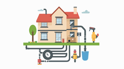 House pipeline structure with home repair icons flat Vector