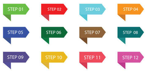 Super set bullet point on white background. Colorful markers with number from 1 to 12. Modern vector illustration. EPS file 55.